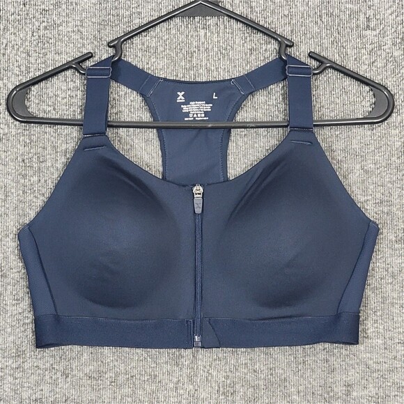 Xersion Sports Bra Womens Large Blue Front Zip Padded High Support Racerback - Picture 1 of 9
